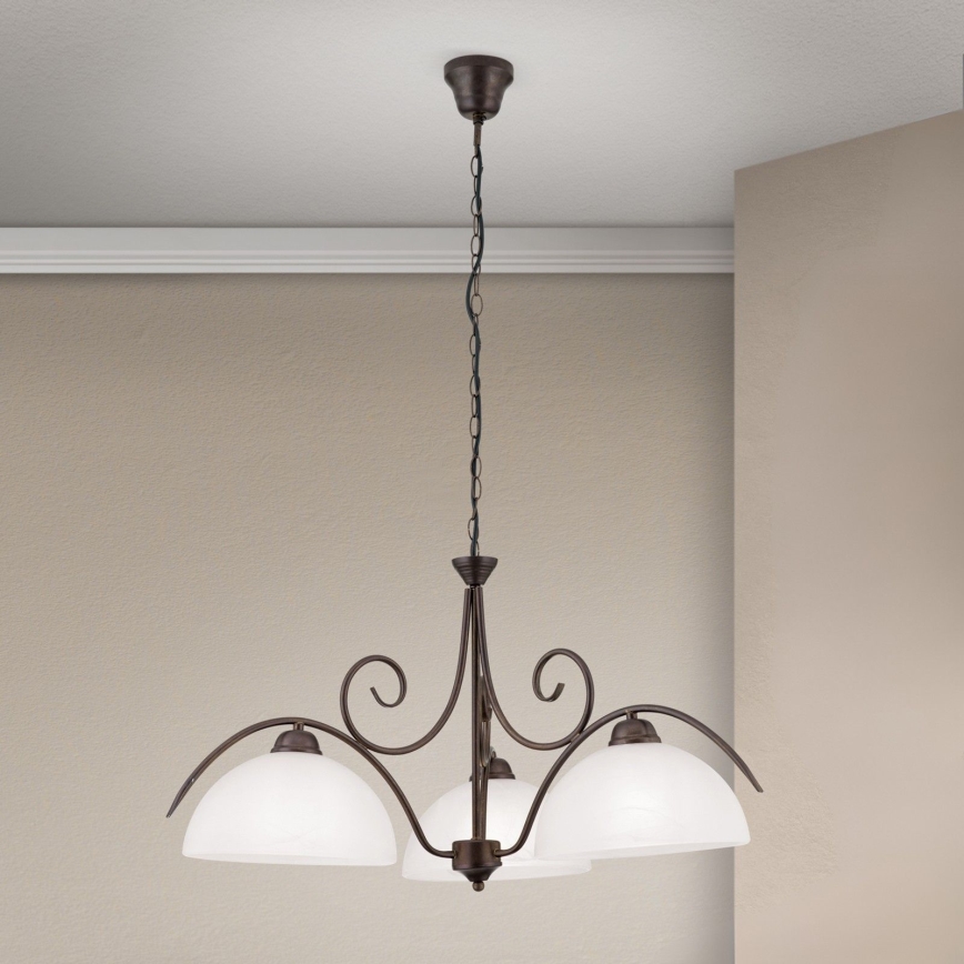 Luster na lancu RULA 3xE27/40W/230V, prečnik 70 cm, bela/bronza