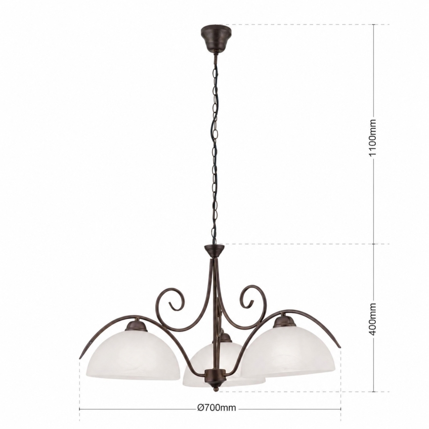 Luster na lancu RULA 3xE27/40W/230V, prečnik 70 cm, bela/bronza