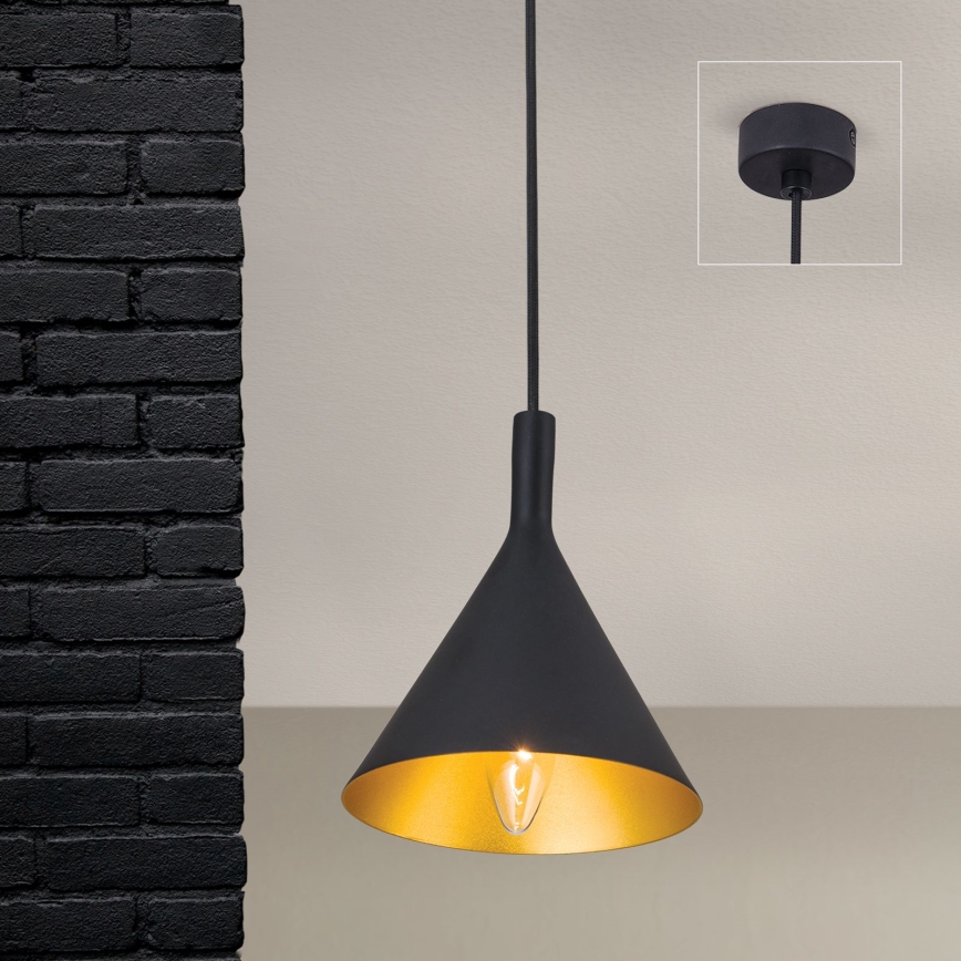 Luster na sajli GUNDA 1xE14/40W/230V prečnik 16,5 cm crna/zlatna