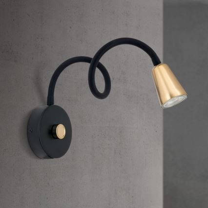 Prigušiva fleksibilna zidna lampa DOTTY 1xGU10/10W/230V crna/mesing