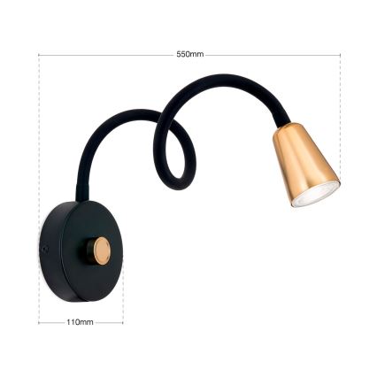 Prigušiva fleksibilna zidna lampa DOTTY 1xGU10/10W/230V crna/mesing