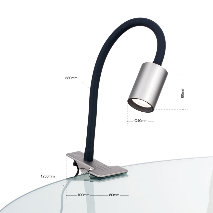 LED fleksibilna stona lampa sa klipsom KURT LED/5W/230V srebrna