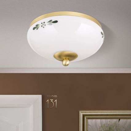 Stropno svetlo LANDHAUS 1xE27/60W/230V Ø 21 cm mesing/bela/zelena