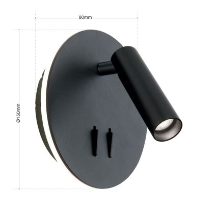 LED zidna spot svetiljka LENNY LED/6W/230V + LED/3W crna