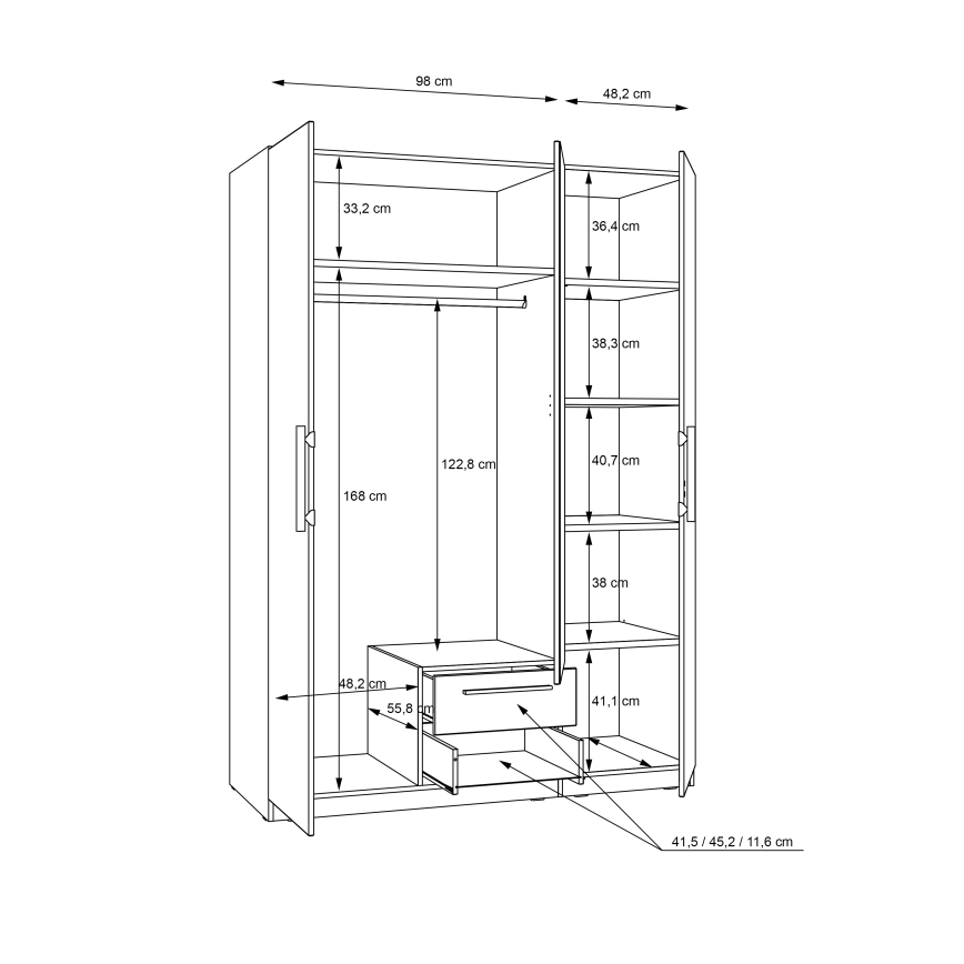 Ormar sa ogledalom MARO 150x213 cm hrast artisan