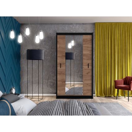 Ormar sa ogledalom MIRO 120x215 cm hrast craft/crna