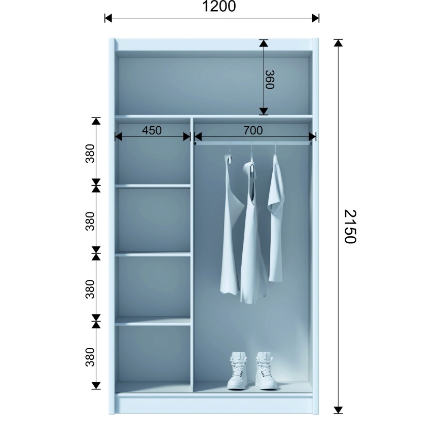 Ormar sa ogledalom MIRO 120x215 cm hrast craft/crna