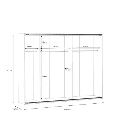 Ormar sa ogledalom OREN 270x210 cm, hrast artisan
