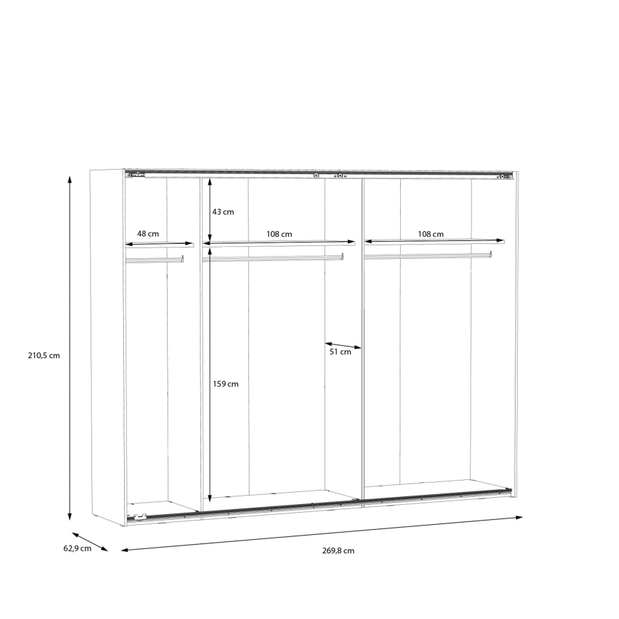Ormar sa ogledalom OREN 270x210 cm, hrast artisan