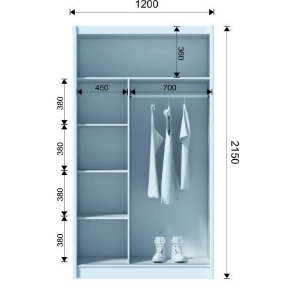 Ormar sa ogledalom SABRINA 120x215 cm, sonoma hrast