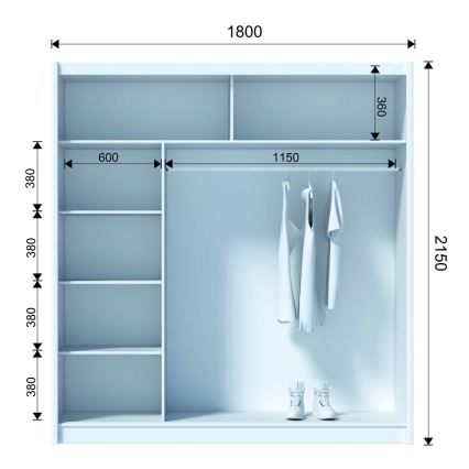Ormar sa ogledalom SABRINA 180x215 cm, beo
