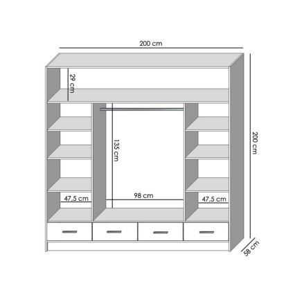 Ormar sa ogledalom SANNA 200x200 cm hrast craft