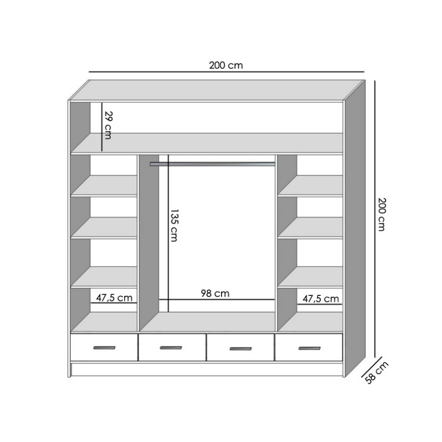 Ormar sa ogledalom SANNA 200x215 cm, beo