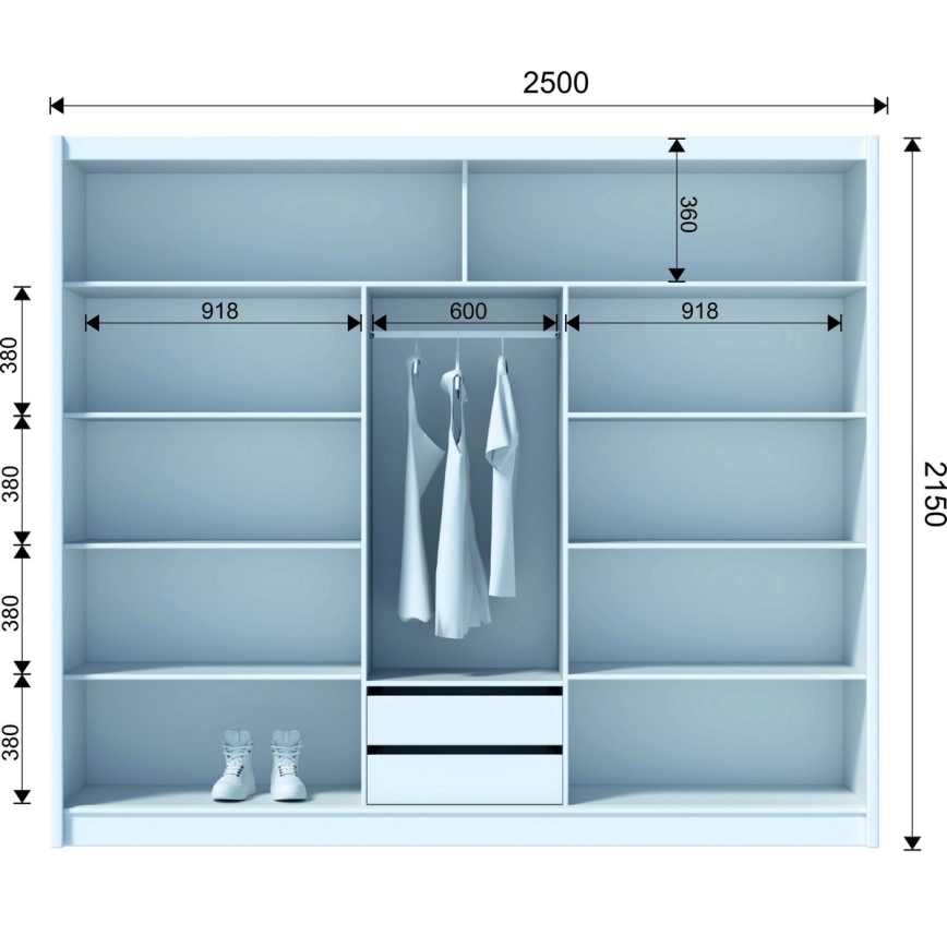 Ormar sa ogledalom SANTINO 250x215 cm bela/hrast craft