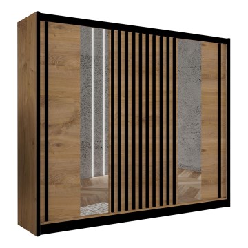 Ormar sa ogledalom SANTINO 250x215 cm hrast craft/crna