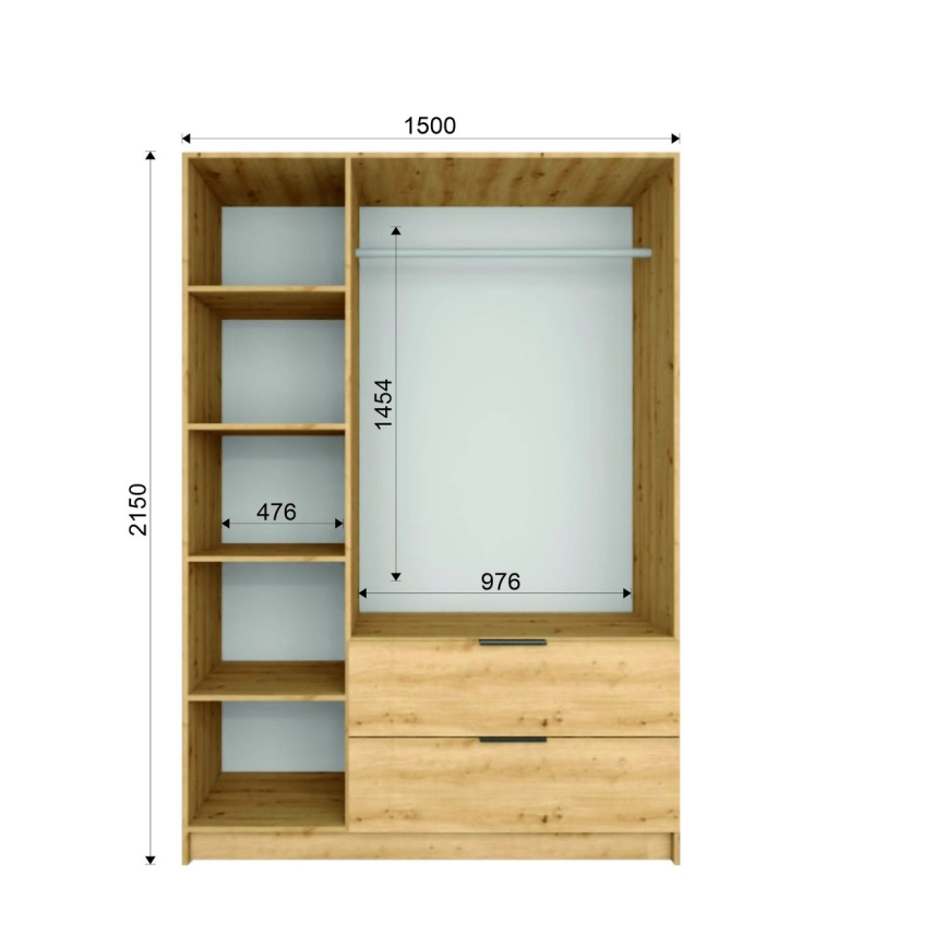 Ormar sa ogledalom VISTA 150x215 cm hrast artisan/grafit