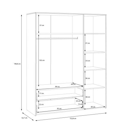Ormar URO 152x190 cm hrast artisan/bela