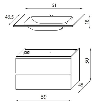 Ormarić za kupatilo sa umivaonikom KENWOOD 61 cm, hrast/crna