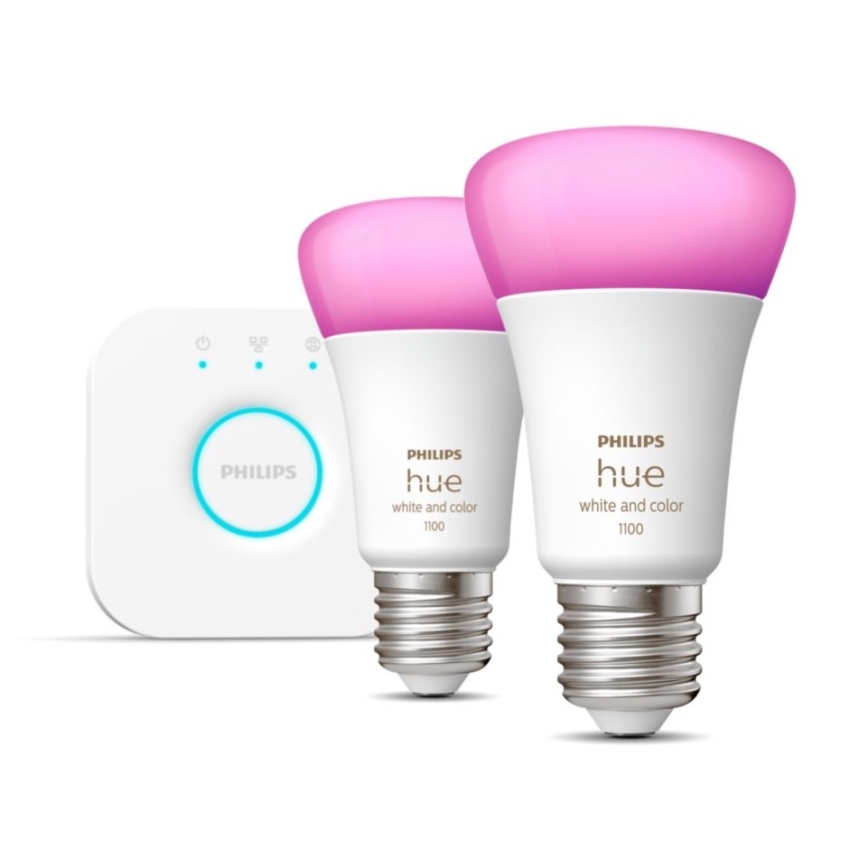 Početni paket Philips Hue WHITE AND COLOR AMBIANCE 2xE27/9W/230V 2000-6500K + uređaj za povezivanje