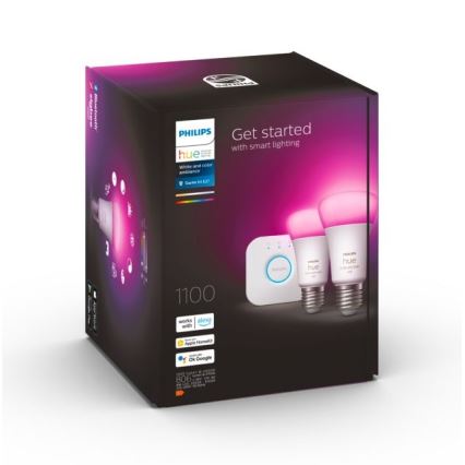 Početni paket Philips Hue WHITE AND COLOR AMBIANCE 2xE27/9W/230V 2000-6500K + uređaj za povezivanje