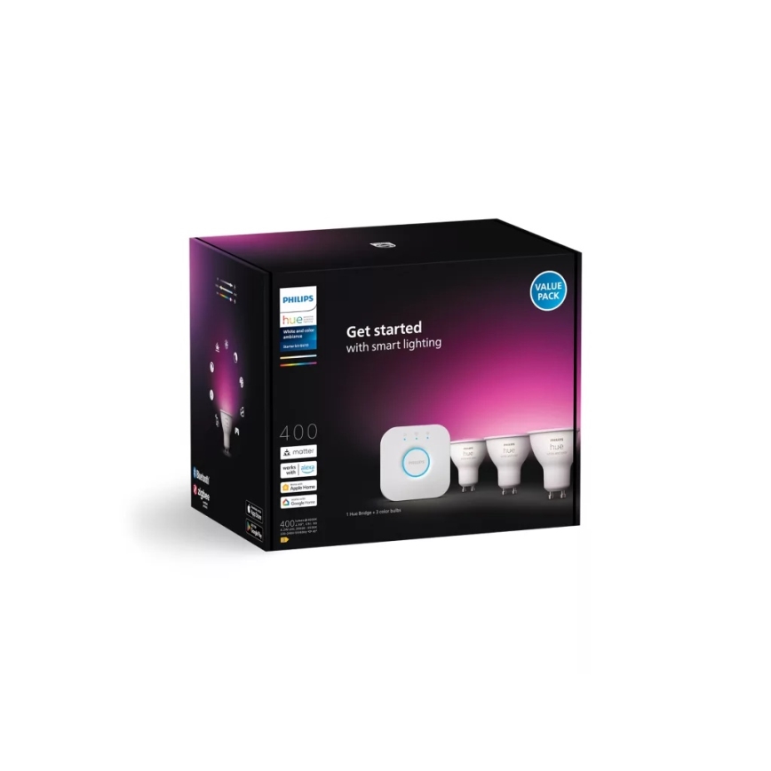 Početni paket Philips Hue WHITE AND COLOR AMBIANCE 3xGU10/4,2W/230V 2200-6500K + Hue Bridge