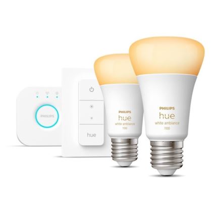 Osnovni komplet Philips Hue WHITE AMBIANCE 2xE27/8W/230V + Hue bridge i prigušiva prekidač