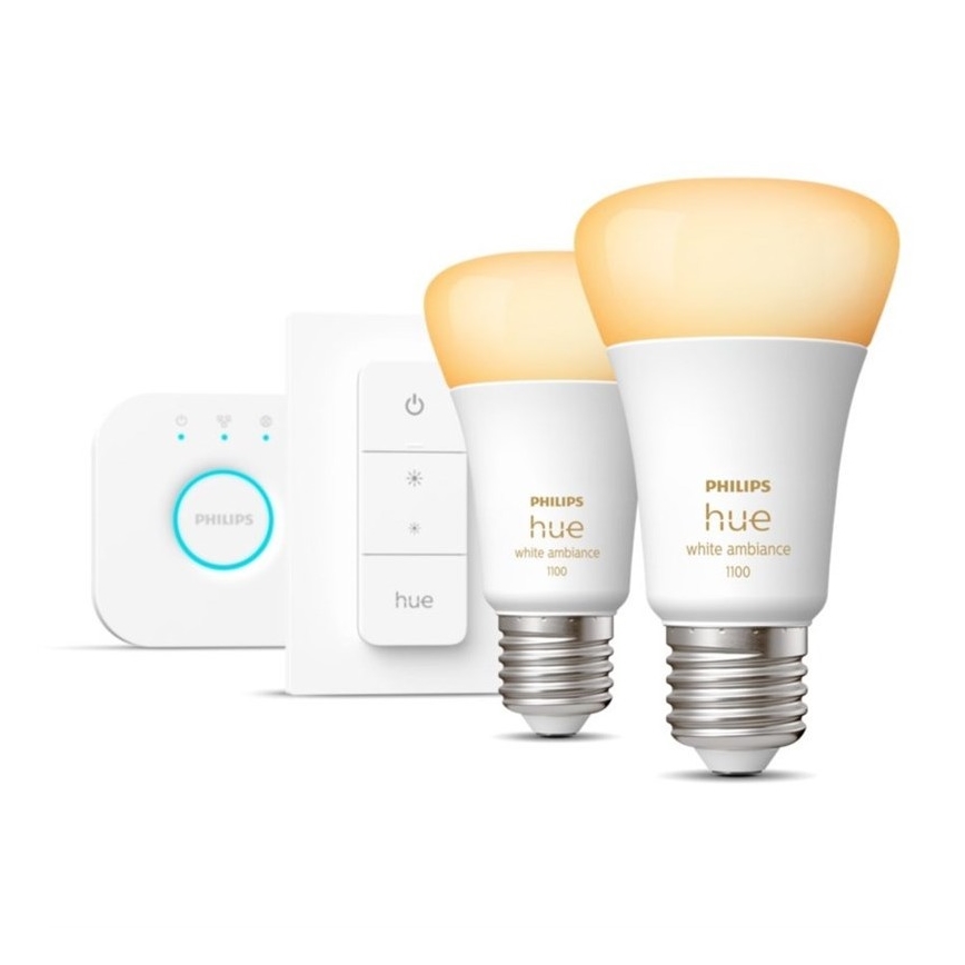 Osnovni komplet Philips Hue WHITE AMBIANCE 2xE27/8W/230V + Hue bridge i prigušiva prekidač
