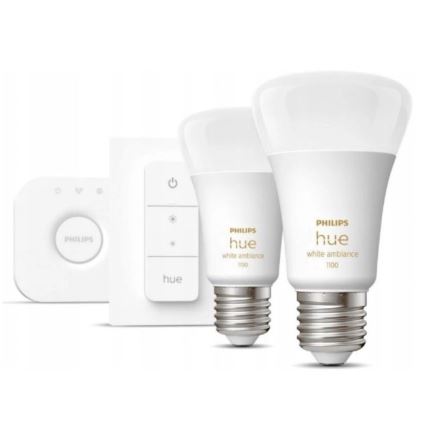 Osnovni komplet Philips Hue WHITE AMBIANCE 2xE27/8W/230V + Hue bridge i prigušiva prekidač
