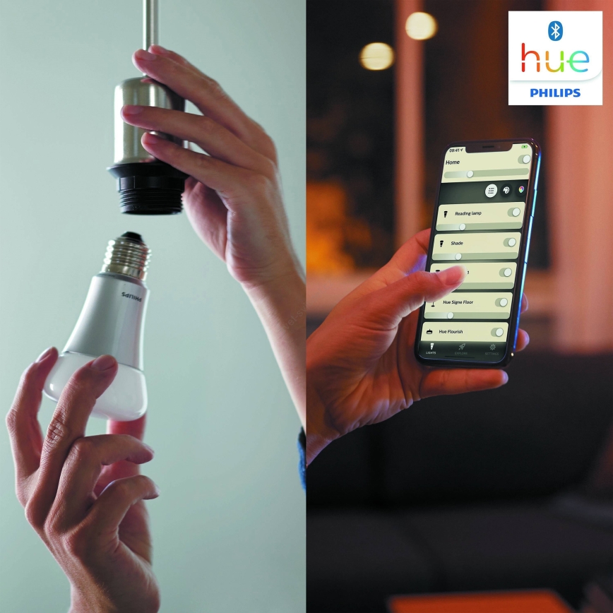 Osnovni komplet Philips Hue WHITE AMBIANCE 2xE27/8W/230V + Hue bridge i prigušiva prekidač