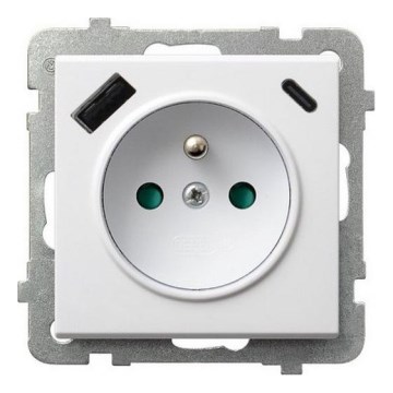 Ospel - Kućna utičnica bez okvira 230V + 1xUSB-A + 1xUSB-C SONATA bela