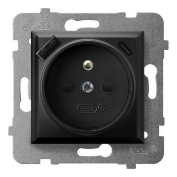 Ospel - Zidna utičnica bez okvira 230V + 1xUSB-A + 1xUSB-C ARIA crna