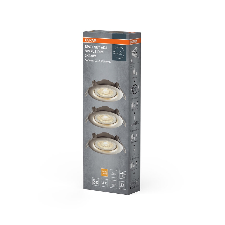 Osram - KOMPLET 3x LED prigušiva ugradna svetla LED/4,9W/230V