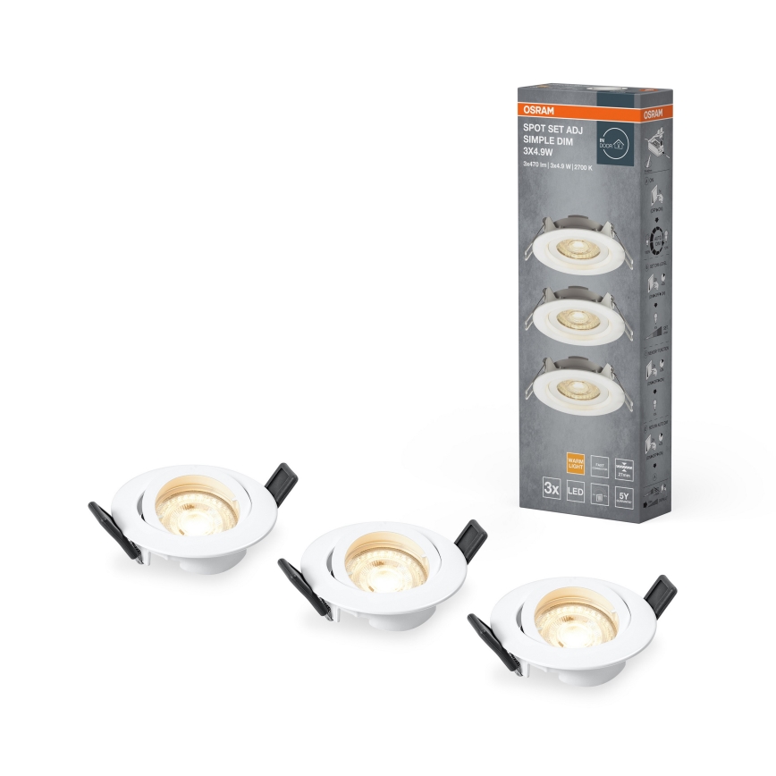 Osram - Komplet 3x LED prigušiva ugradni spot SPOT LED/4,9W/230V 2700K Ø 8,7 cm bela