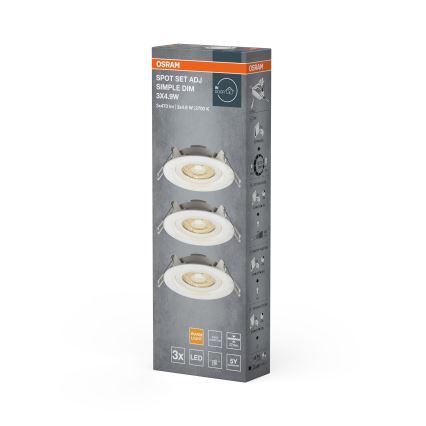 Osram - Komplet 3x LED prigušiva ugradni spot SPOT LED/4,9W/230V 2700K Ø 8,7 cm bela
