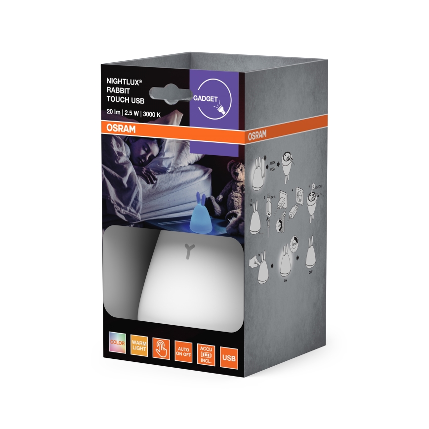 Osram - LED dodirna dečija noćna lampica TOUCH, 2,5W/5V, 1200 mAh, zec