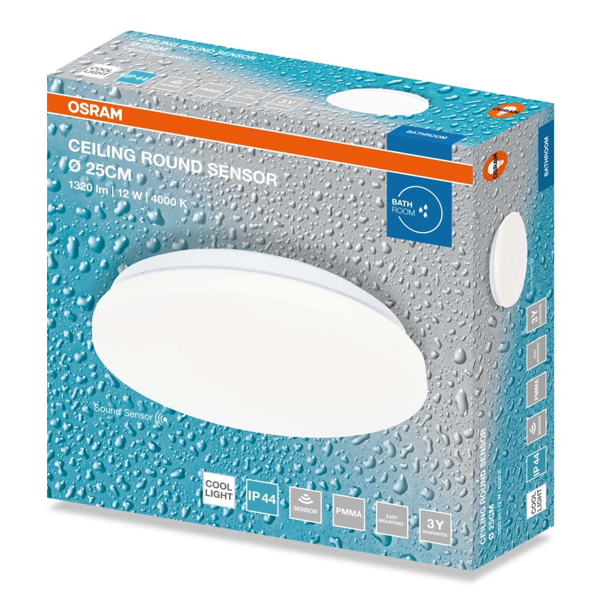 Osram - LED plafonsko svetlo za kupatilo sa senzorom sumraka CEILING ROUND LED/12W/230V 4000K prečnik 26 cm IP44 bela