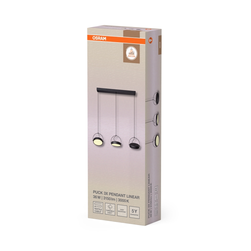 Osram - LED luster na sajli DECOR PUCK 3xLED/12W/230V CRI 90 crna