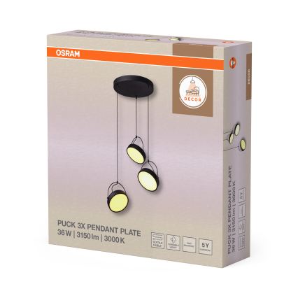 Osram - LED luster na sajli DECOR PUCK 3xLED/12W/230V CRI 90 crna