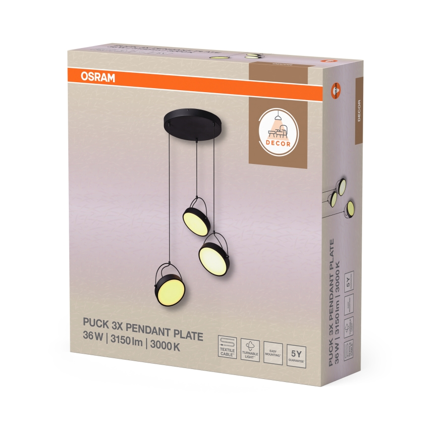 Osram - LED luster na sajli DECOR PUCK 3xLED/12W/230V CRI 90 crna