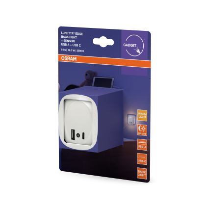 Osram - LED noćno svetlo za utičnicu sa senzorom i USB LUNETTA LED/12,5W/230V bela
