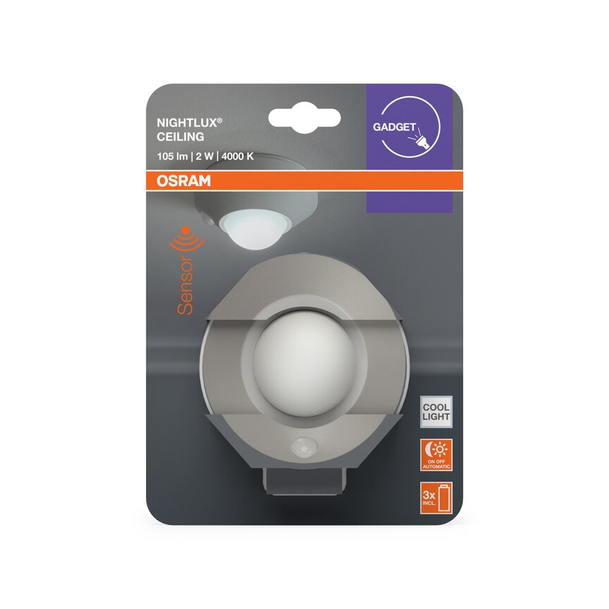 Osram - LED noćno svetlo sa senzorom NIGHTLUX LED/2W/3xAA, srebrno