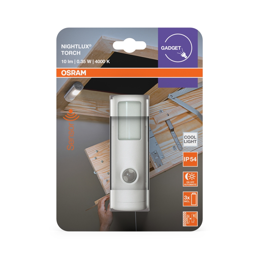 Osram - LED orijentaciono svetlo sa senzorom pokreta i sumraka NIGHTLUX LED/0,35W/3xAAA IP54 bela