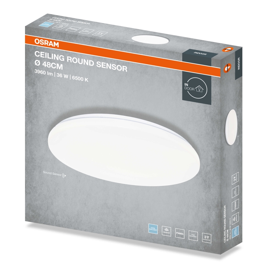Osram - LED stropno svetlo CEILING ROUND sa senzorom sumraka LED/36W/230V 6500K, prečnik 48 cm, belo