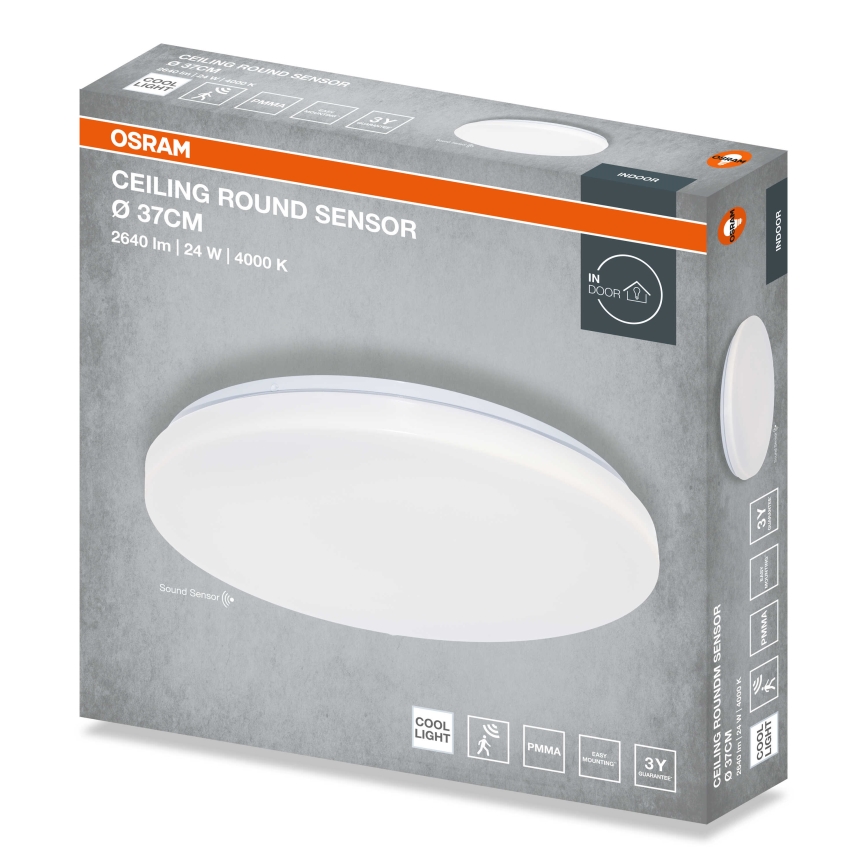 Osram - LED stropna svetiljka sa senzorom sumraka CEILING ROUND LED/24W/230V 4000K, prečnik 37 cm, bela