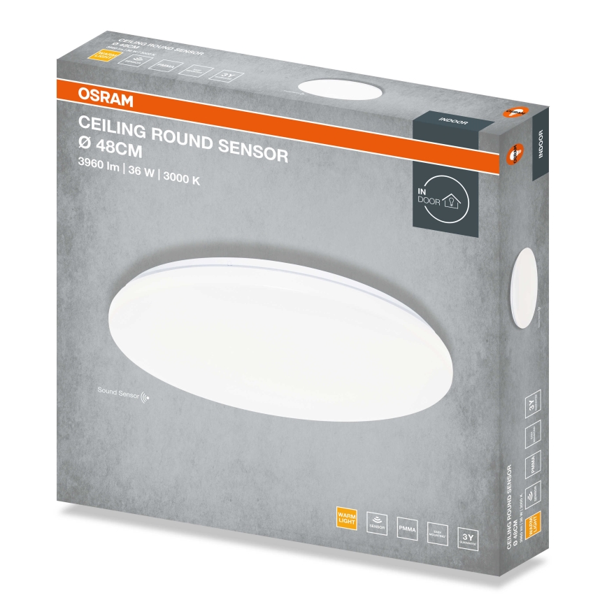 Osram - LED stropna svetiljka sa senzorom sumraka CEILING ROUND LED/36W/230V 3000K, prečnik 48 cm, bela