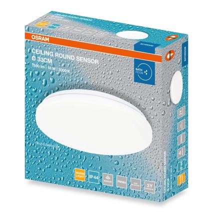 Osram - LED stropno svetlo za kupatilo sa senzorom sumraka CEILING ROUND LED/18W/230V 3000K prečnik 33 cm IP44 bela