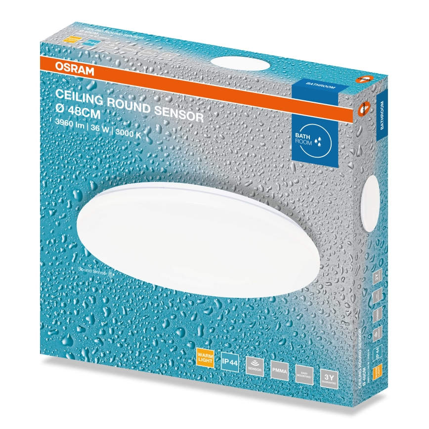 Osram - Okrugli LED plafon za kupatilo sa senzorom sumraka, 36W/230V, 4000K, prečnika 48 cm, IP44, beo