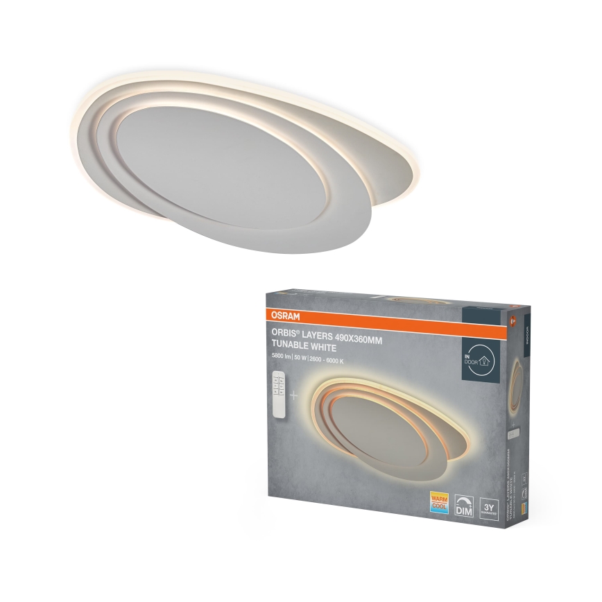 Osram - LED prigušiva plafonska lampa ORBIS LAYERS LED/50W/230V 2600-6000K 36x49 cm bela + daljinski upravljač