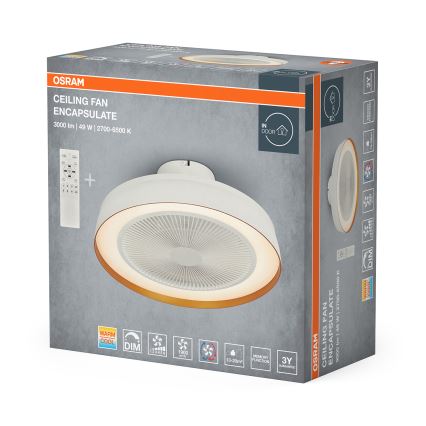 Osram - LED stropna svetiljka sa ventilatorom i prigušivačem LED/49W/230V 2700-6500K bela/zlatna + daljinsko upravljanje