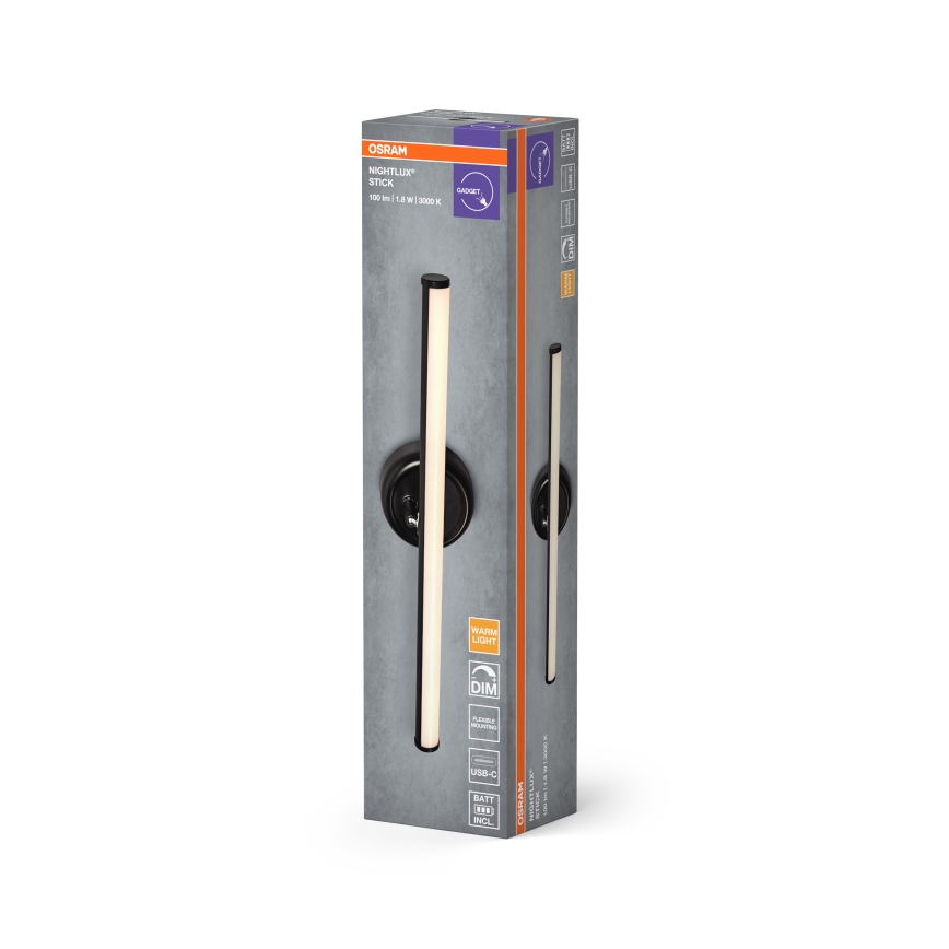 Osram - LED prigušiva punjiva dodirna zidna lampa NIGHTLUX LED/1,8W/5V crna